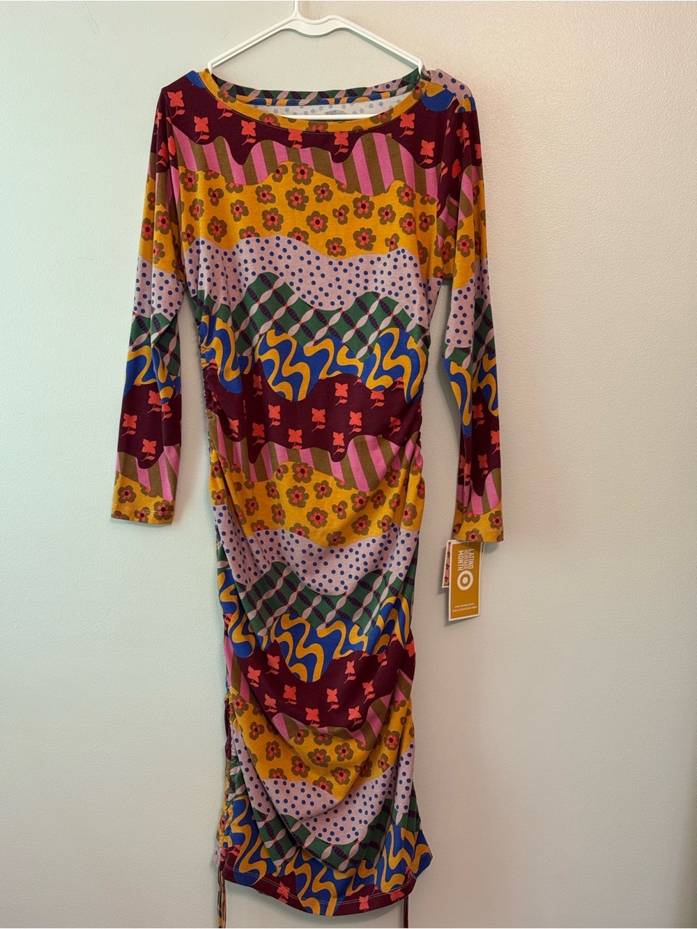 Target Multicolor Long Sleeve Midi Dress with Maroon and Mustard